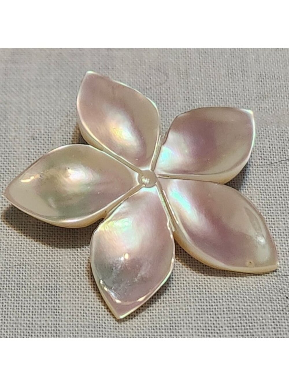 Vintage Mother Of Pearl Flower Brooch Pin With Pale Pink Hue Five Petal Design E